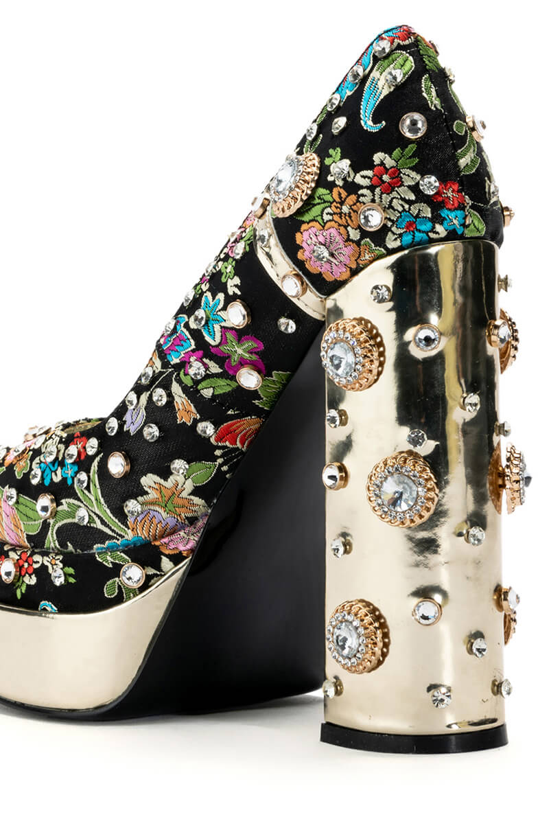 AZALEA WANG GEMMA SATIN EMBELLISHED PUMP IN BLACK