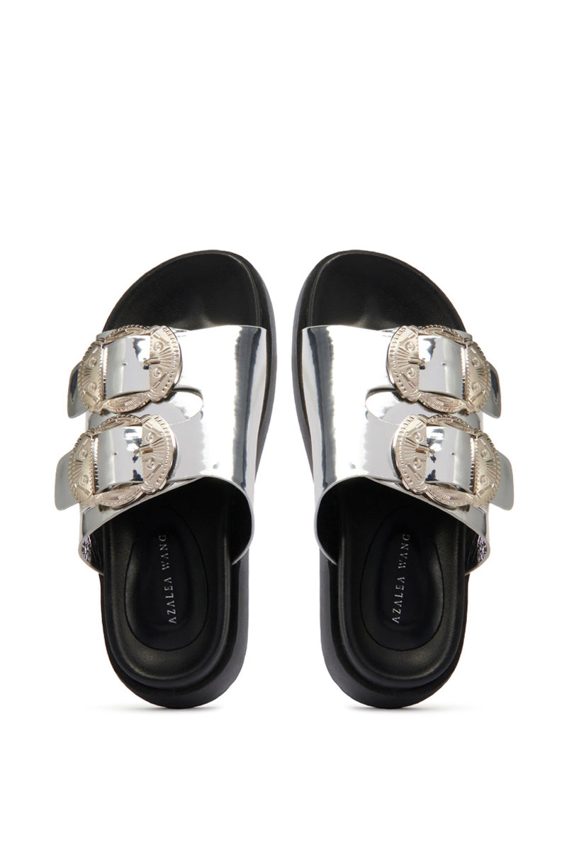 AZALEA WANG CHANTAYE SILVER SANDAL WITH BUCKLE DETAIL