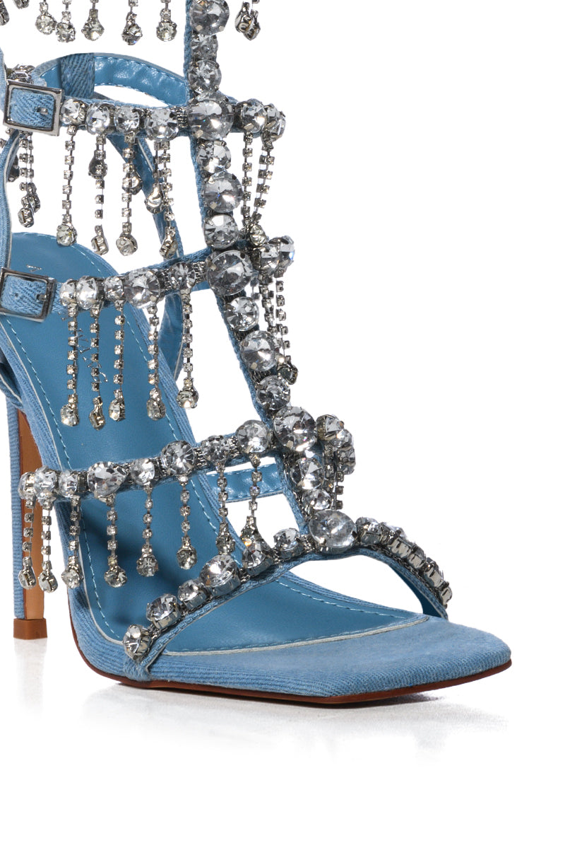 AZALEA WANG JORDYN DENIM DRIPPING DIAMONDS SANDAL