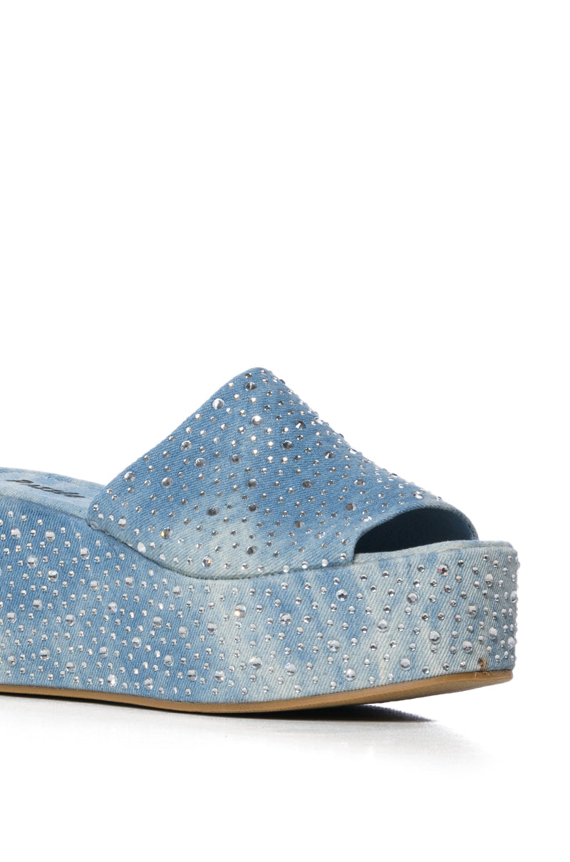 DOLL DENIM FLATFORM EMBELLISHED SANDAL