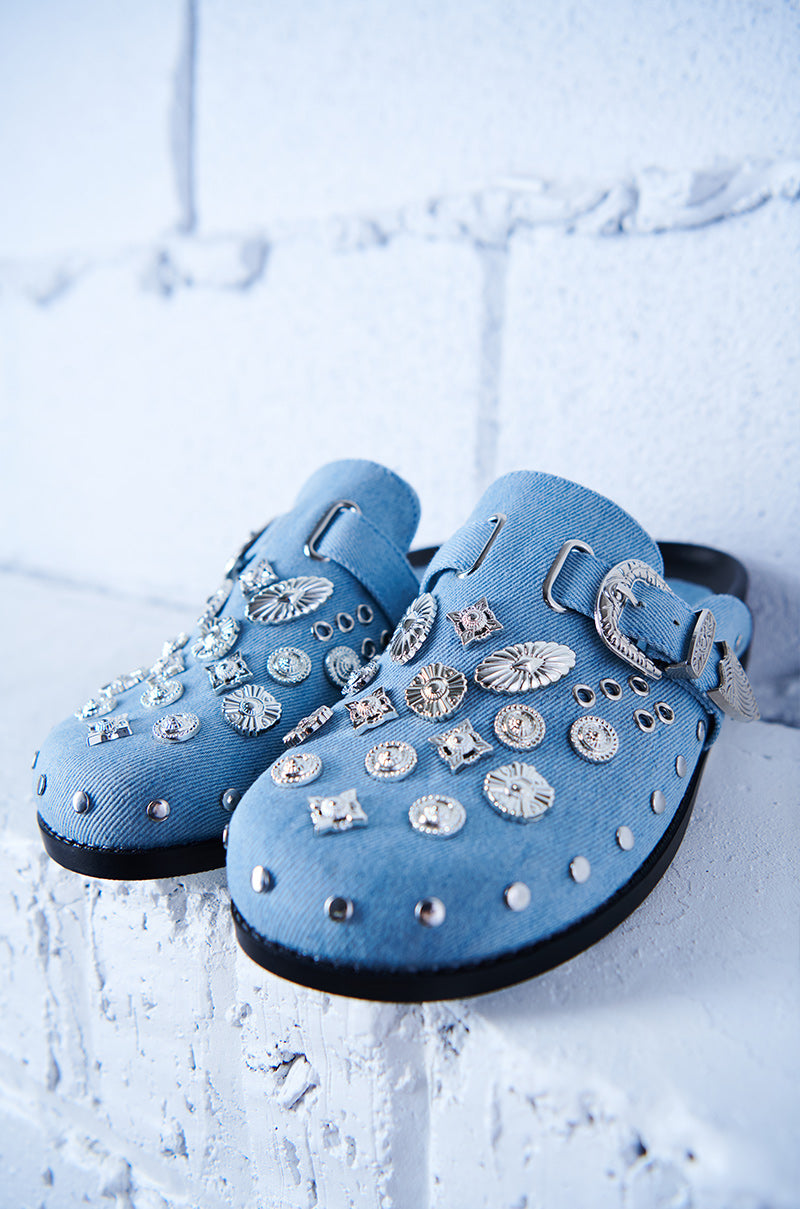 AZALEA WANG MOHSIN DENIM EMBELLISHED CLOG