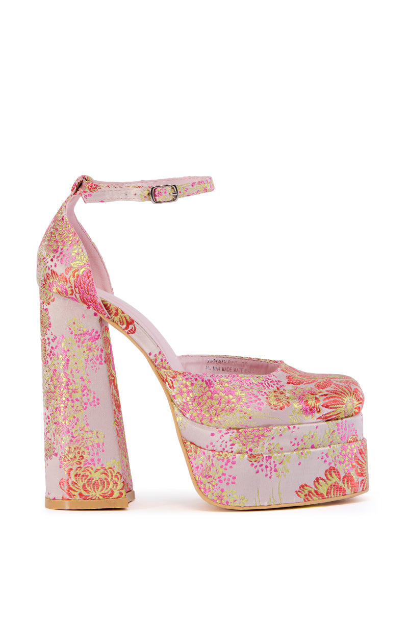 AZALEA WANG ZIPPORAH PINK BROCADE PLATFORM SANDAL