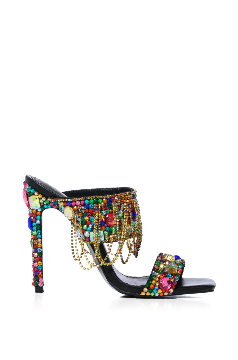 AZALEA WANG GLAM CAMP EMBELLISHED MULE IN BLACK MULTI