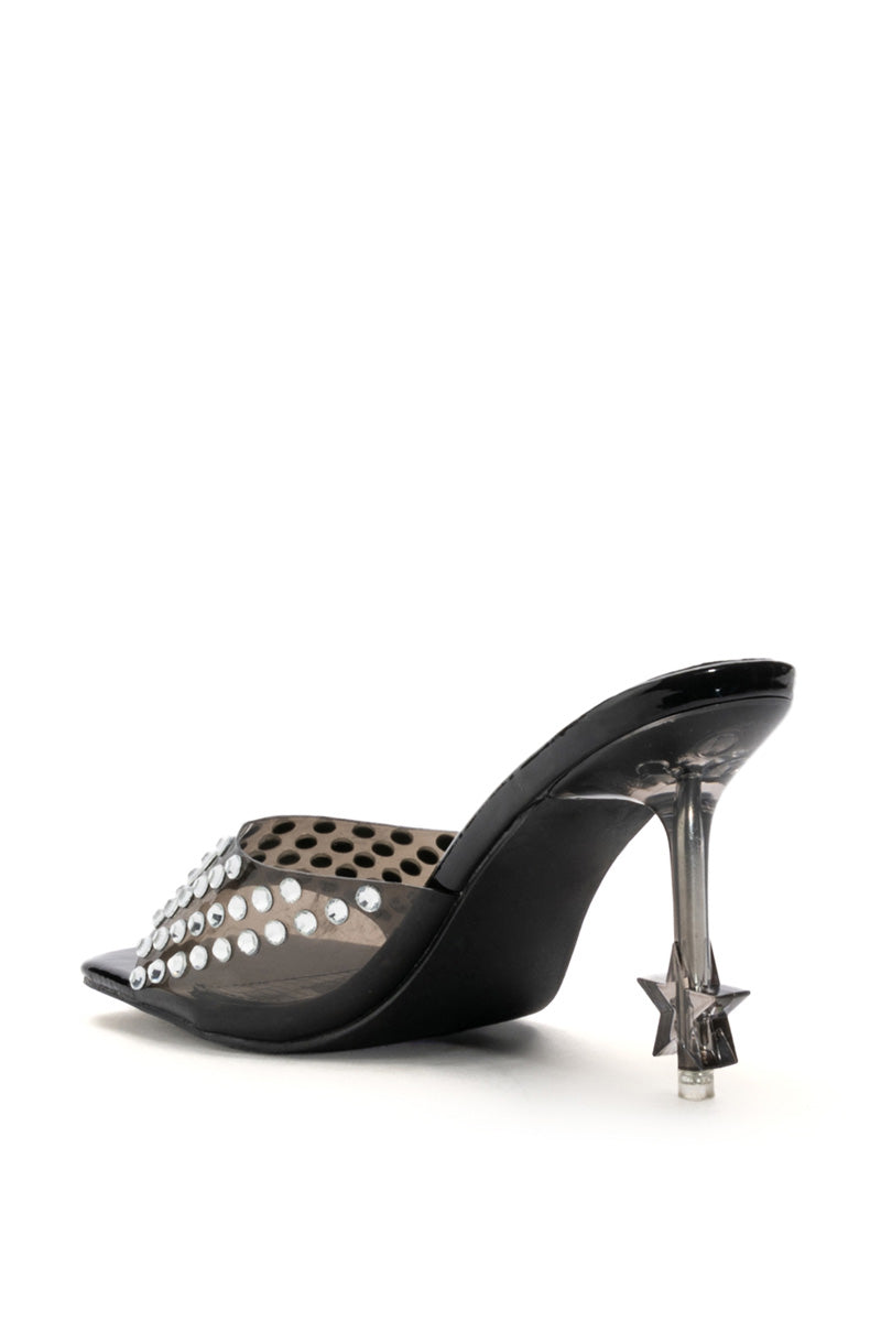 AZALEA WANG MINNIE STAR HEEL EMBELLISHED MULE IN BLACK