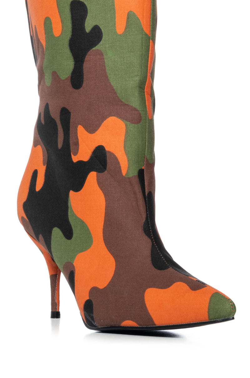 AZALEA WANG ORSON ORANGE CAMO BOOTIE