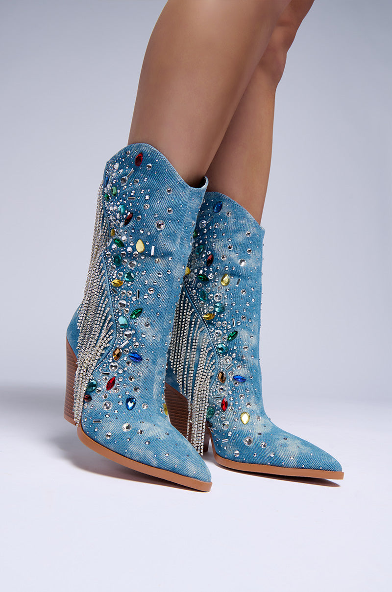 AZALEA WANG GAINES DENIM WESTERN BOOTIE