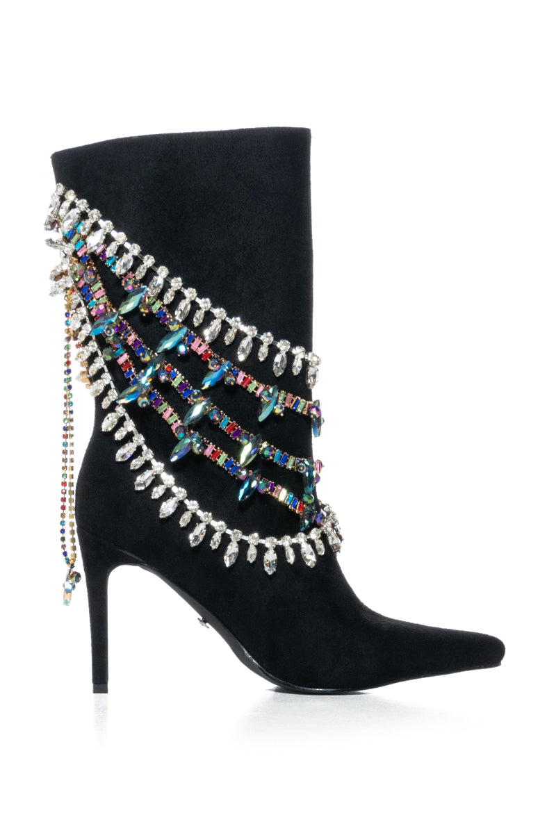 AZALEA WANG CONEJITO BLACK SUEDE BOOTIE WITH RAINBOW DIAMONDS