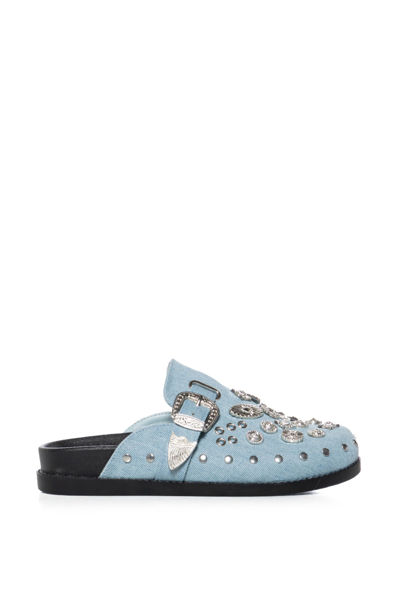 AZALEA WANG MOHSIN DENIM EMBELLISHED CLOG