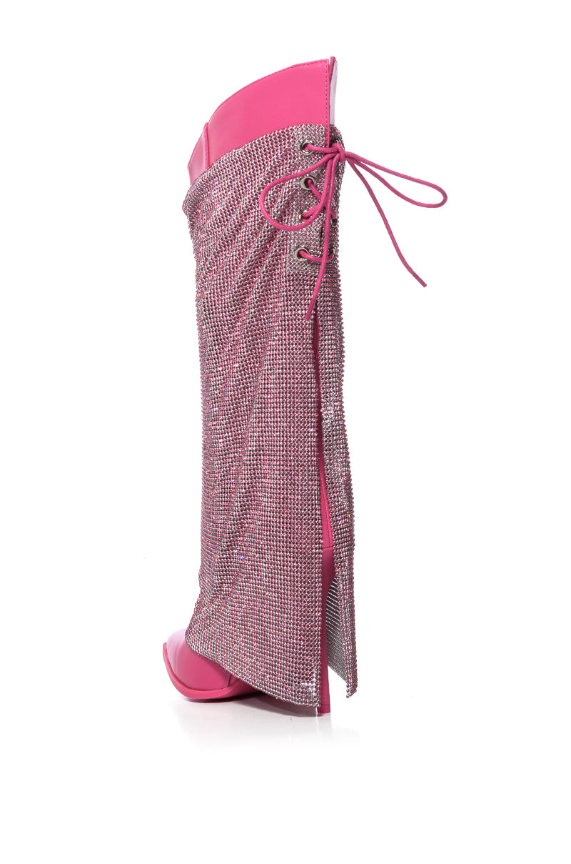 AZALEA WANG JACLYN EMBELLISHED STILETTO BOOT IN FUCHSIA