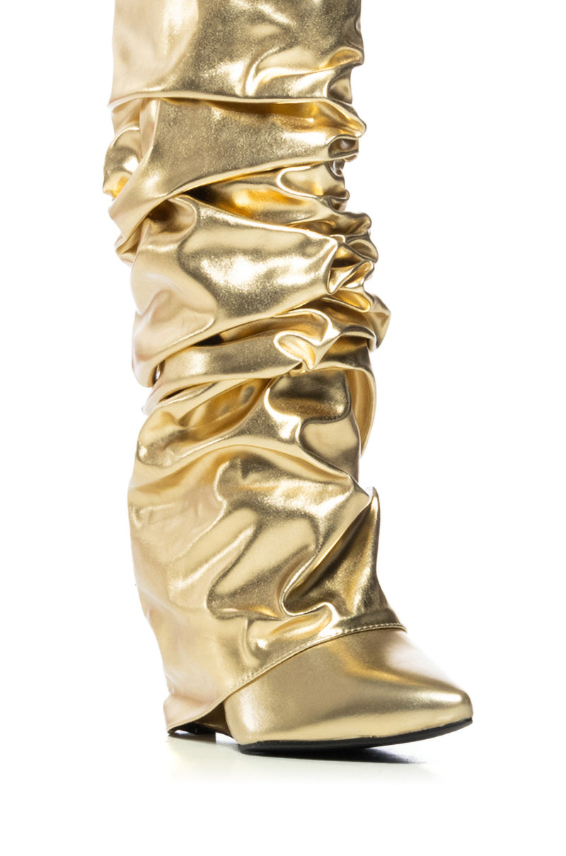 AZALEA WANG ZUMMA GOLD RUCHED WEDGE BOOT