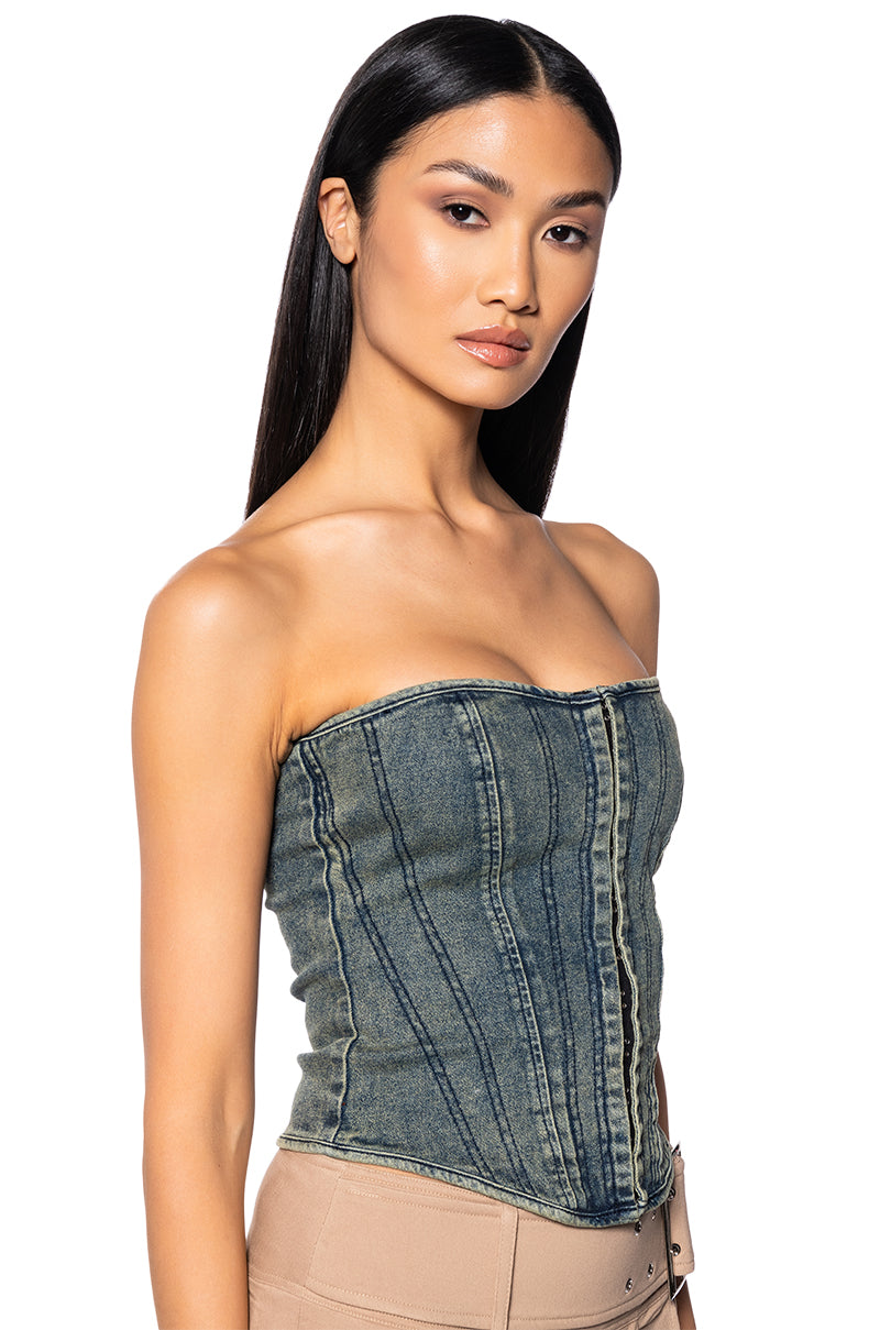 DOUBLE VISION OMBRE DENIM CORSET TOP