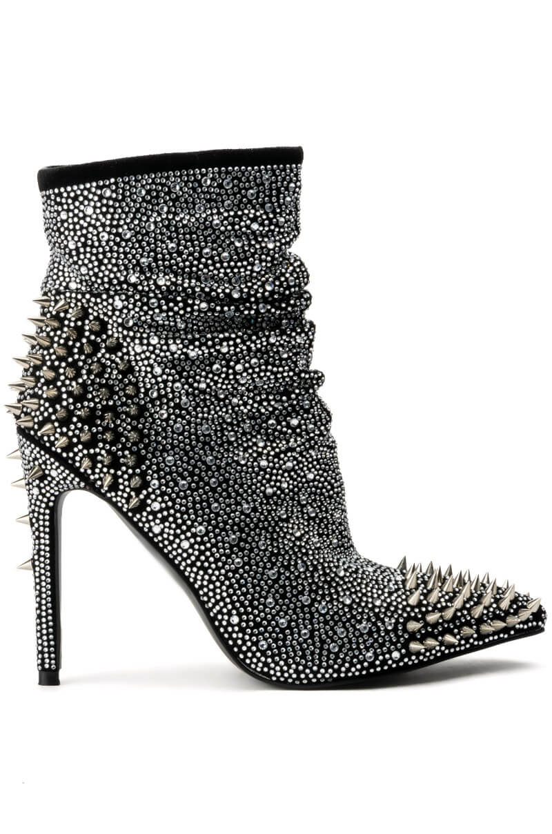 AZALEA WANG TAMARA RHINESTONE SPIKE STILETTO BOOTIE IN BLACK