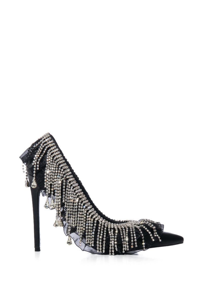 AZALEA WANG DRIPPING DIAMONDS RUFFLE PUMP IN BLACK