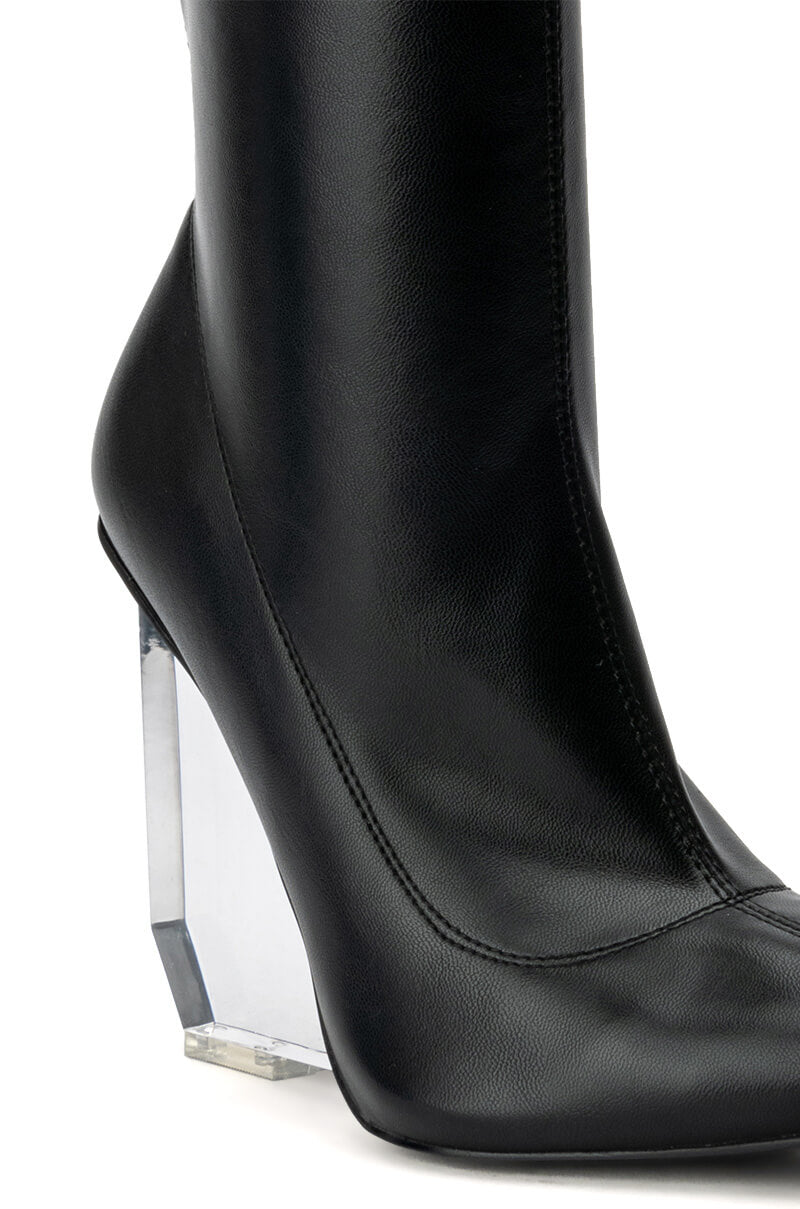 AZALEA WANG MELINDA CLEAR PVC WEDGE BOOTIE IN BLACK