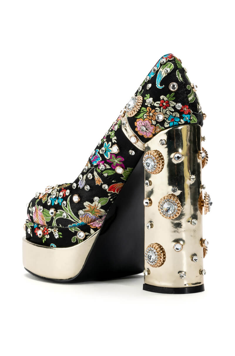 AZALEA WANG GEMMA SATIN EMBELLISHED PUMP IN BLACK