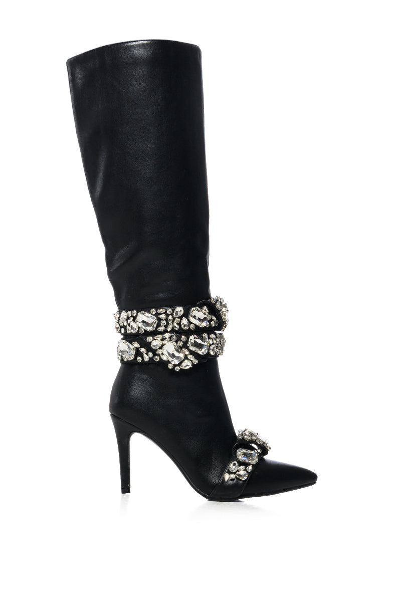 AZALEA WANG ALONZA BLACK DIAMOND EMBELLISHED BOOT