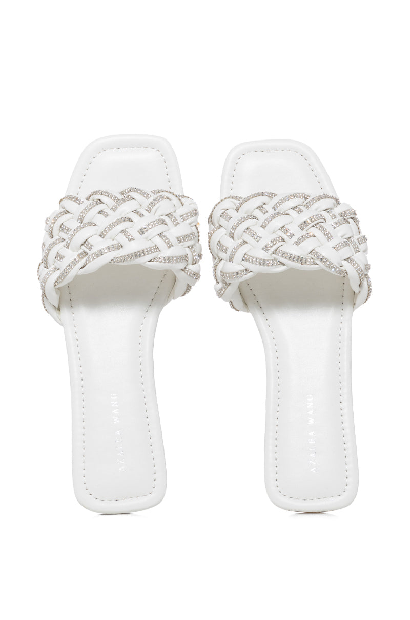 AZALEA WANG BARON EMBELLISHED FLAT SANDAL IN WHITE