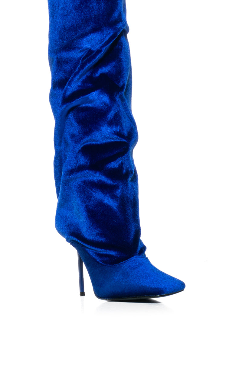 AZALEA WANG LYCHEE BLUE VELVET SLOUCH BOOT