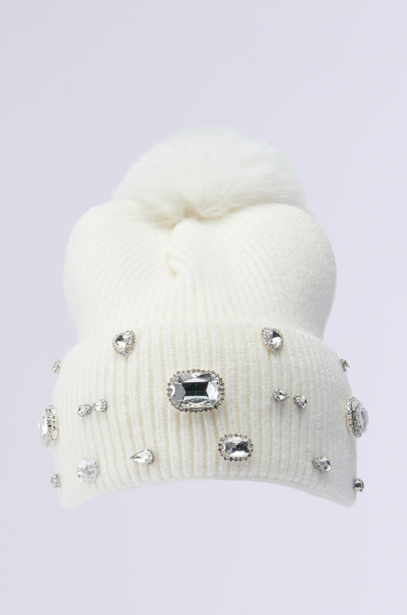 DIAMOND HOUR EMBELLISHED BEANIE IN WHITE