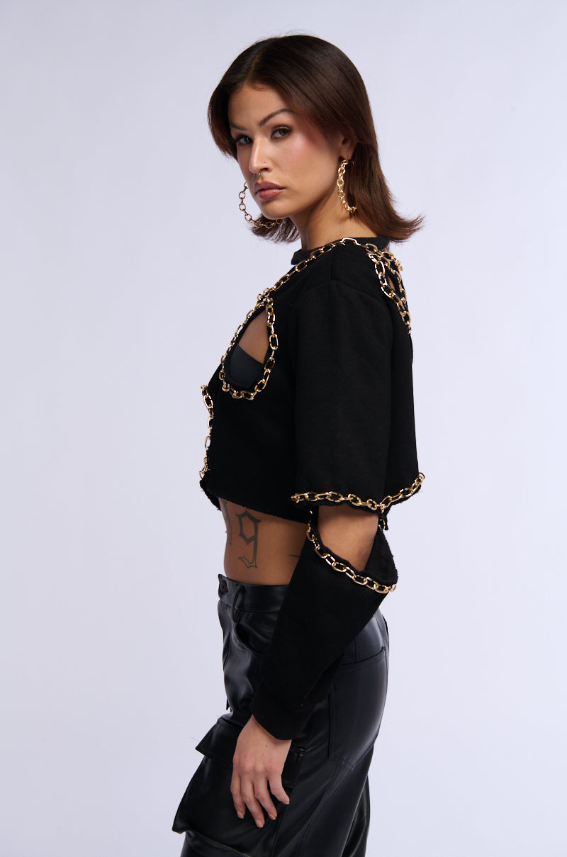 ROMY CUT OUT CHAIN DETAIL CROPPED SWEATSHIRT