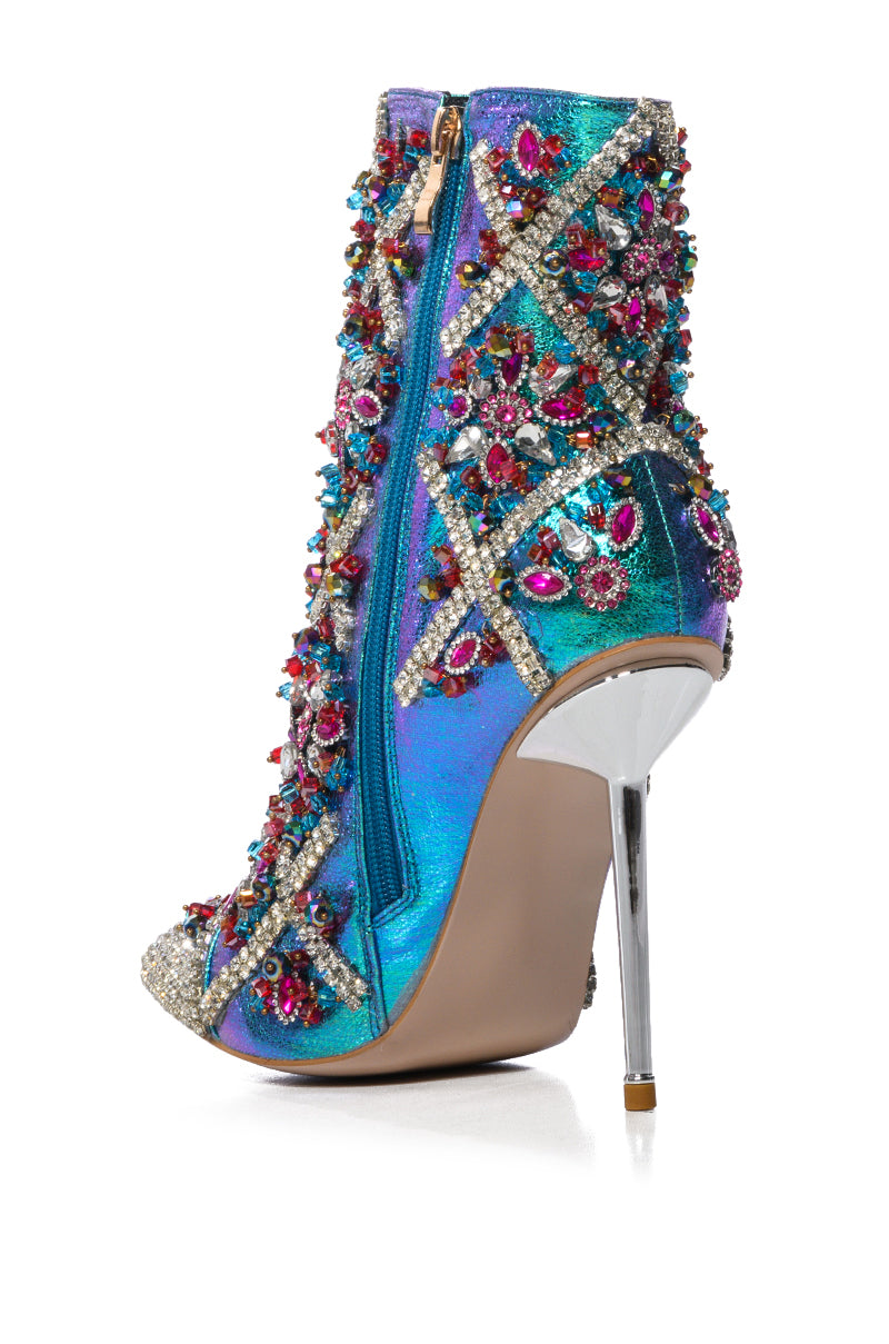 AZALEA WANG EMBELLISHED STILETTO BOOTIE IN MULTI