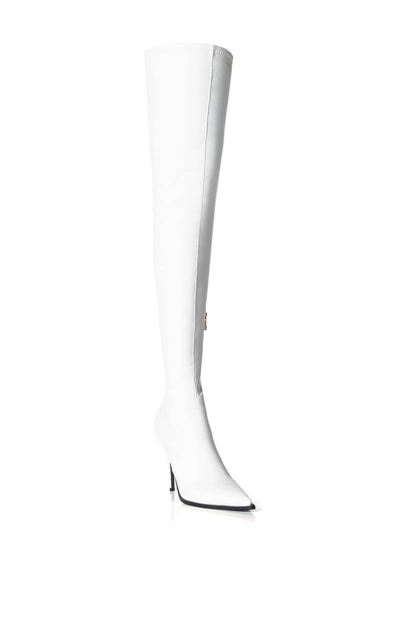 AZALEA WANG MILEY THIGH HIGH STRETCH CHUNKY BOOT IN WHITE