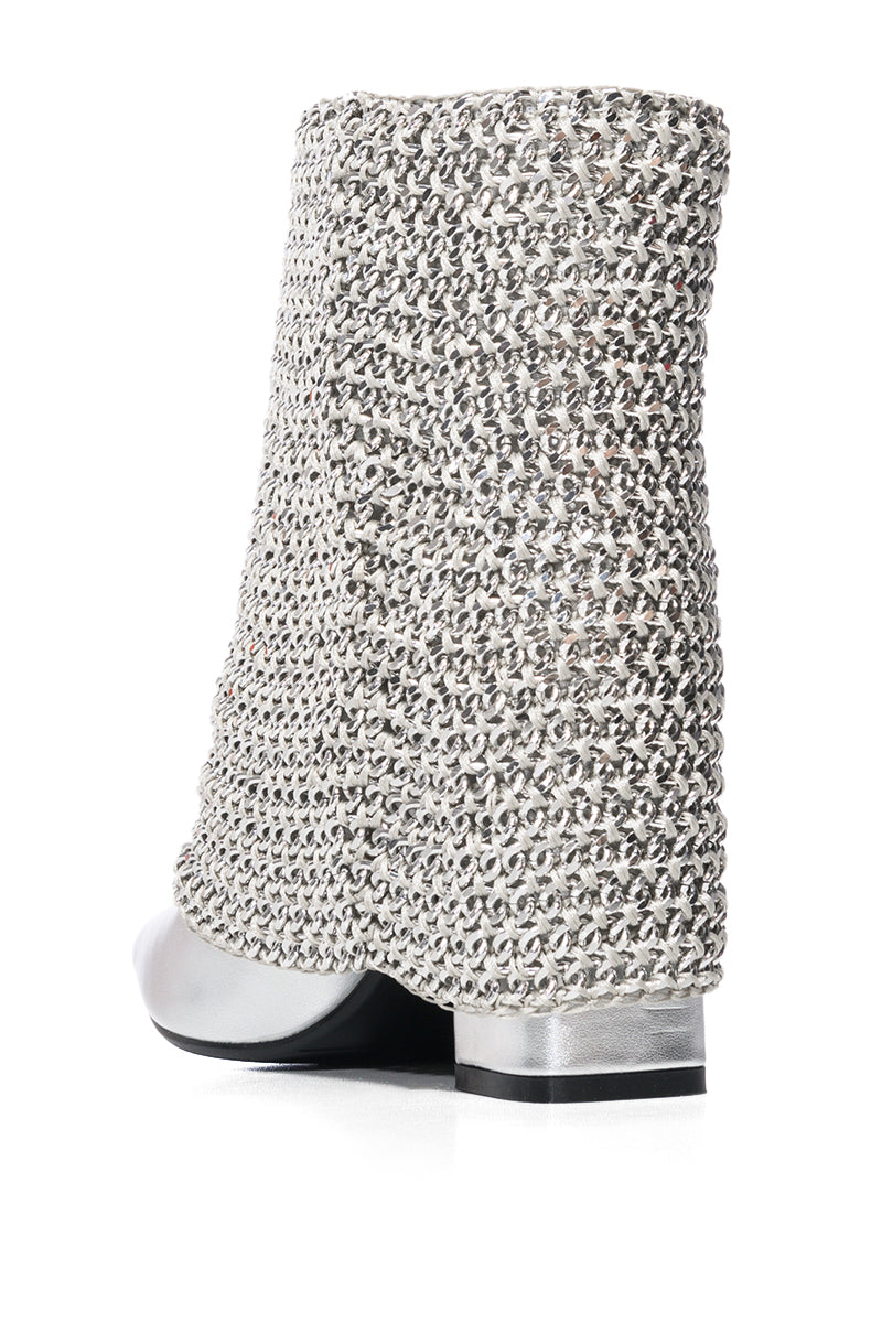 AZALEA WANG HAVANNAH CHAIN COVERED BOOTIE IN SILVER