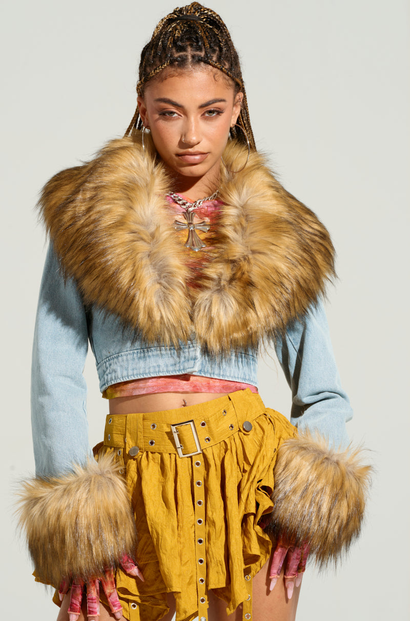 NEW GISELE CROPPED FUR TRIM JACKET