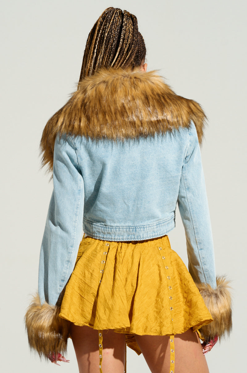 NEW GISELE CROPPED FUR TRIM JACKET