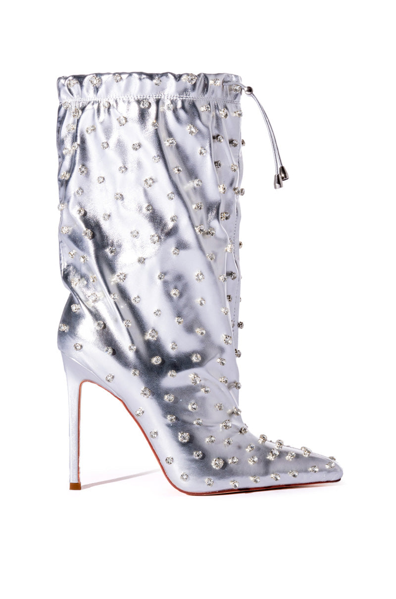 AZALEA WANG BIANKA EMBELLISHED METALLIC BOOTIE IN SILVER