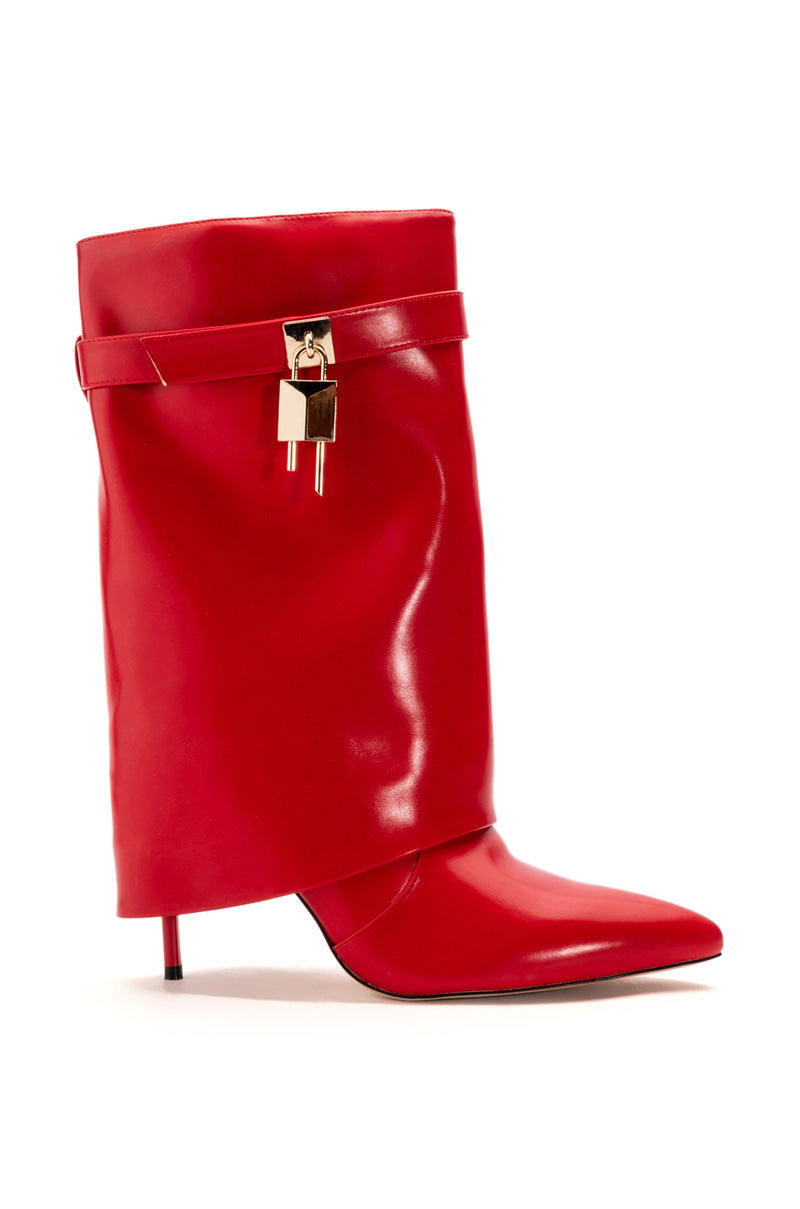 AZALEA WANG MINE FOLD OVER STILETTO BOOTIE IN RED