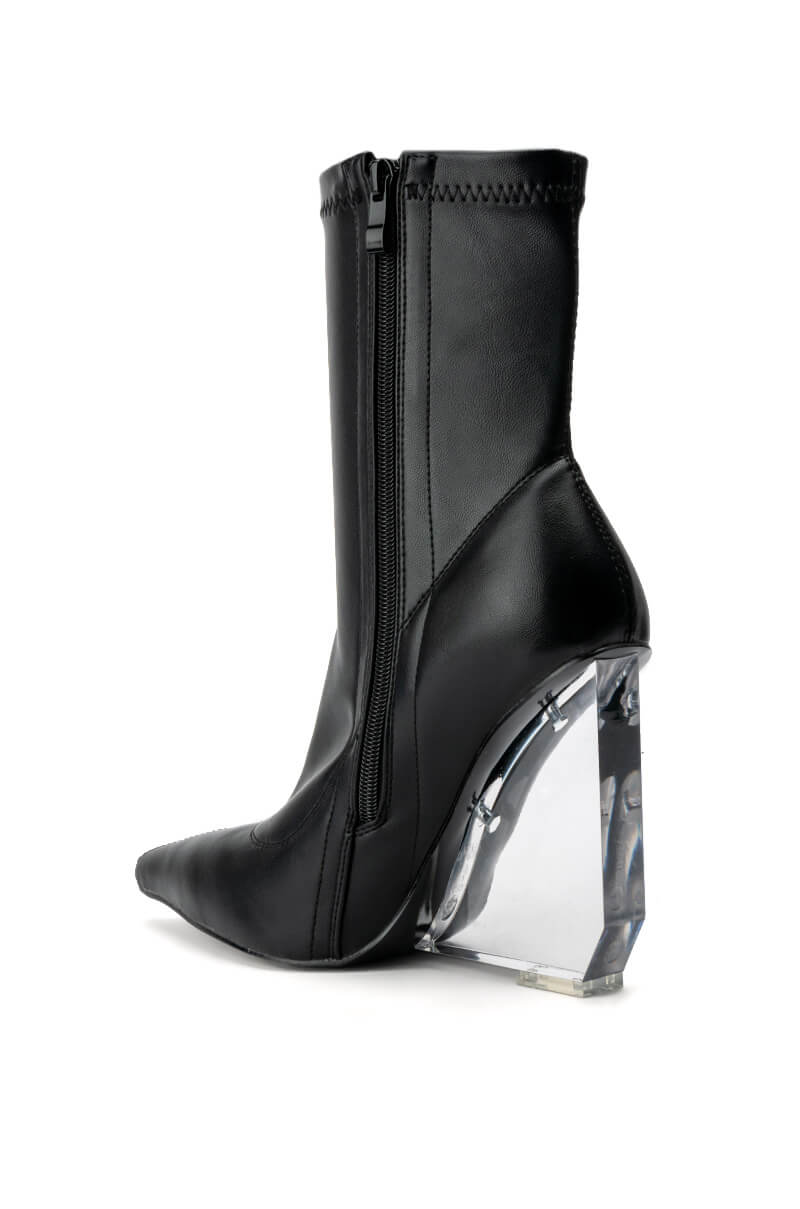 AZALEA WANG MELINDA CLEAR PVC WEDGE BOOTIE IN BLACK