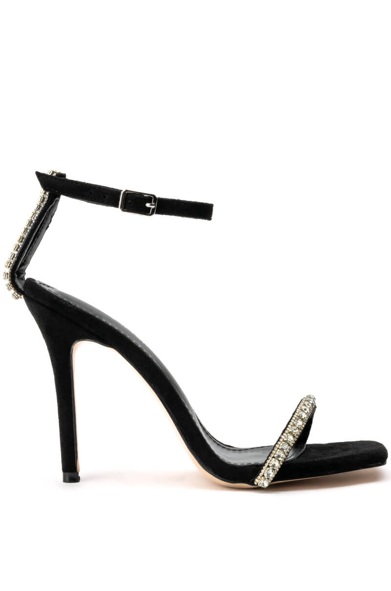 AZALEA WANG MARLENE RHINESTONE STILETTO SANDAL IN BLACK SUEDE