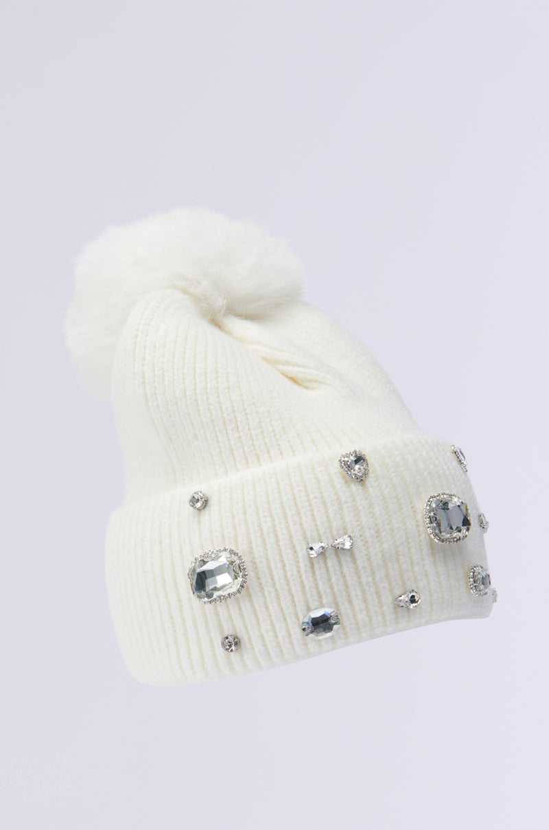 DIAMOND HOUR EMBELLISHED BEANIE IN WHITE