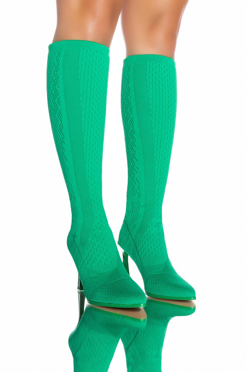 ZERO GRAVITY MID CALF KNIT CHUNKY BOOT IN GREEN