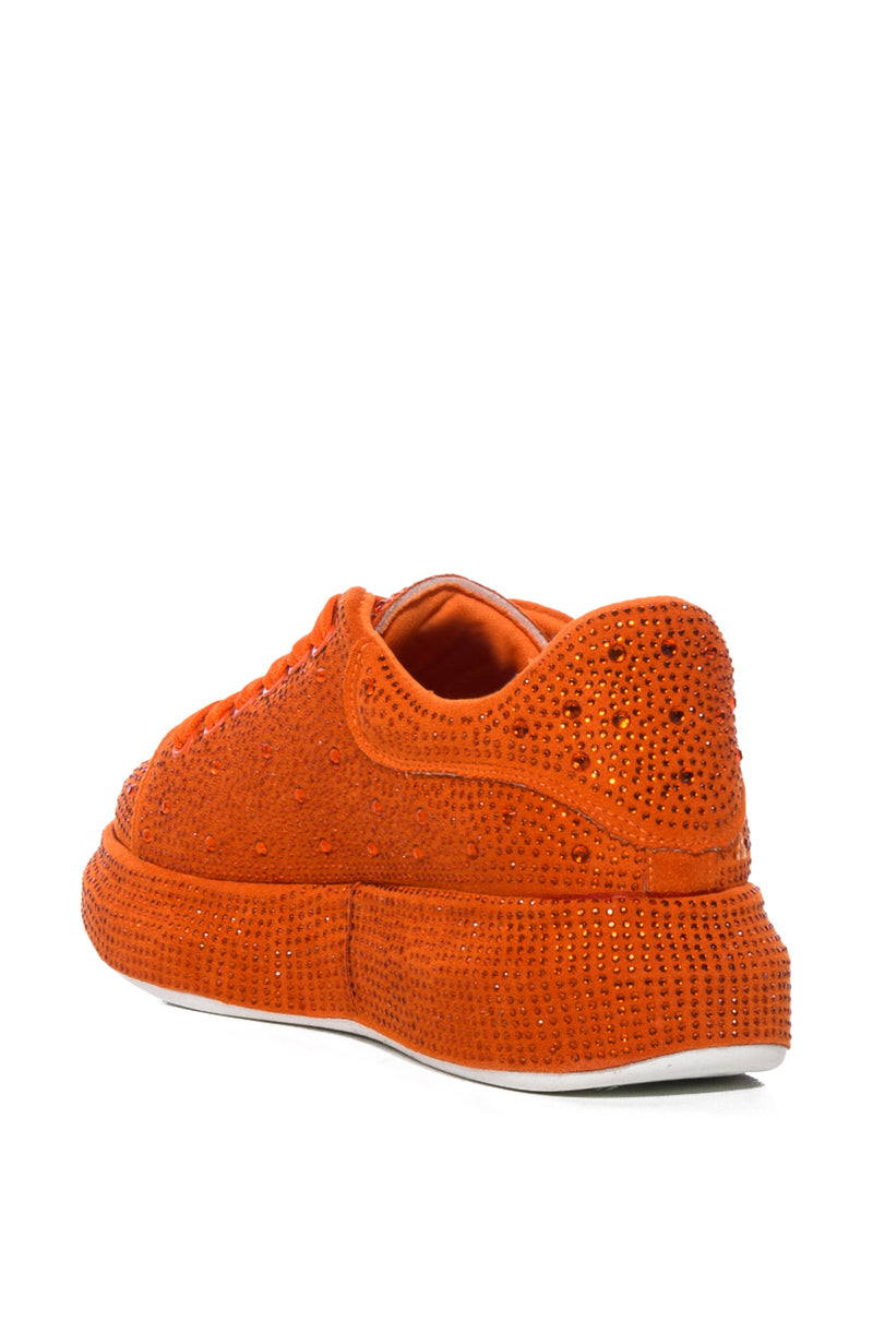 KINGDOM ORANGE BEDAZZLED FLATFORM SNEAKER