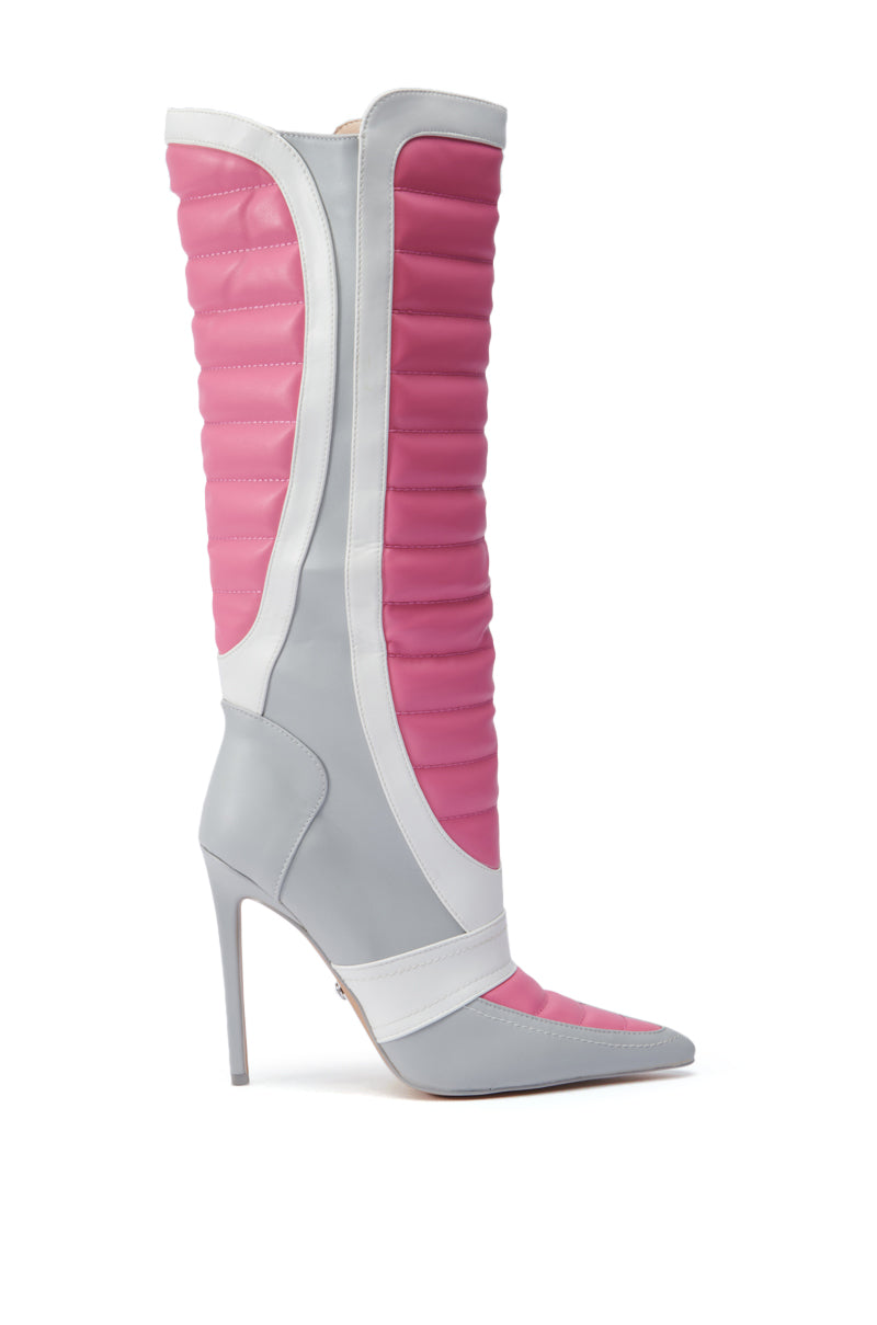 AZALEA WANG AMORETTA PINK COLOR BLOCK STILETTO BOOT