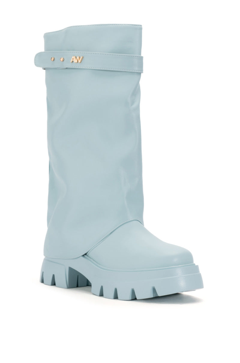 AZALEA WANG JET FOLD OVER FLATFORM BOOT IN BLUE