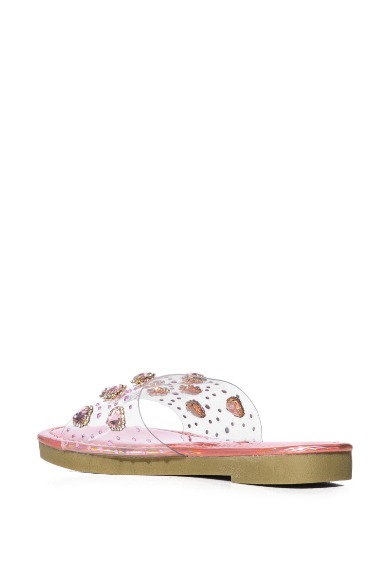 QUEEN OF HEARTS PINK HOLOGRAPHIC EMBELLISHED FLAT SLIDE