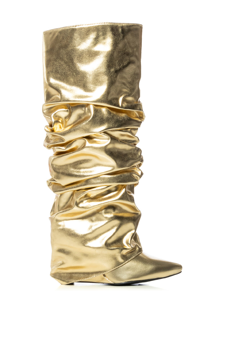 AZALEA WANG ZUMMA GOLD RUCHED WEDGE BOOT