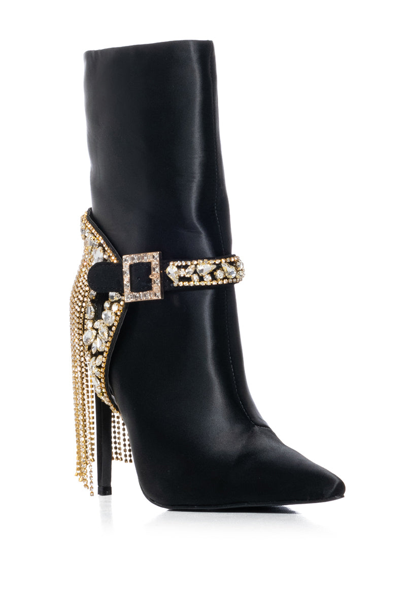 AZALEA WANG SANDRO BLACK EMBELLISHED BELT BOOTIE