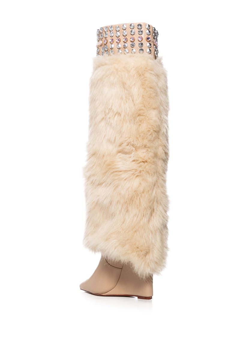 AZALEA WANG SKYLARK TAN FAUX FUR WEDGE BOOT