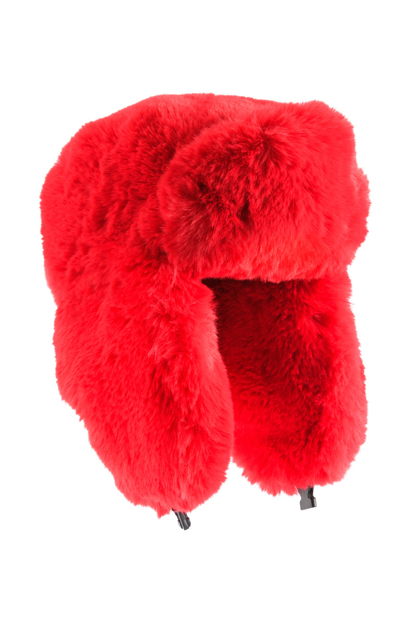 AVI FAUX FUR HAT IN RED