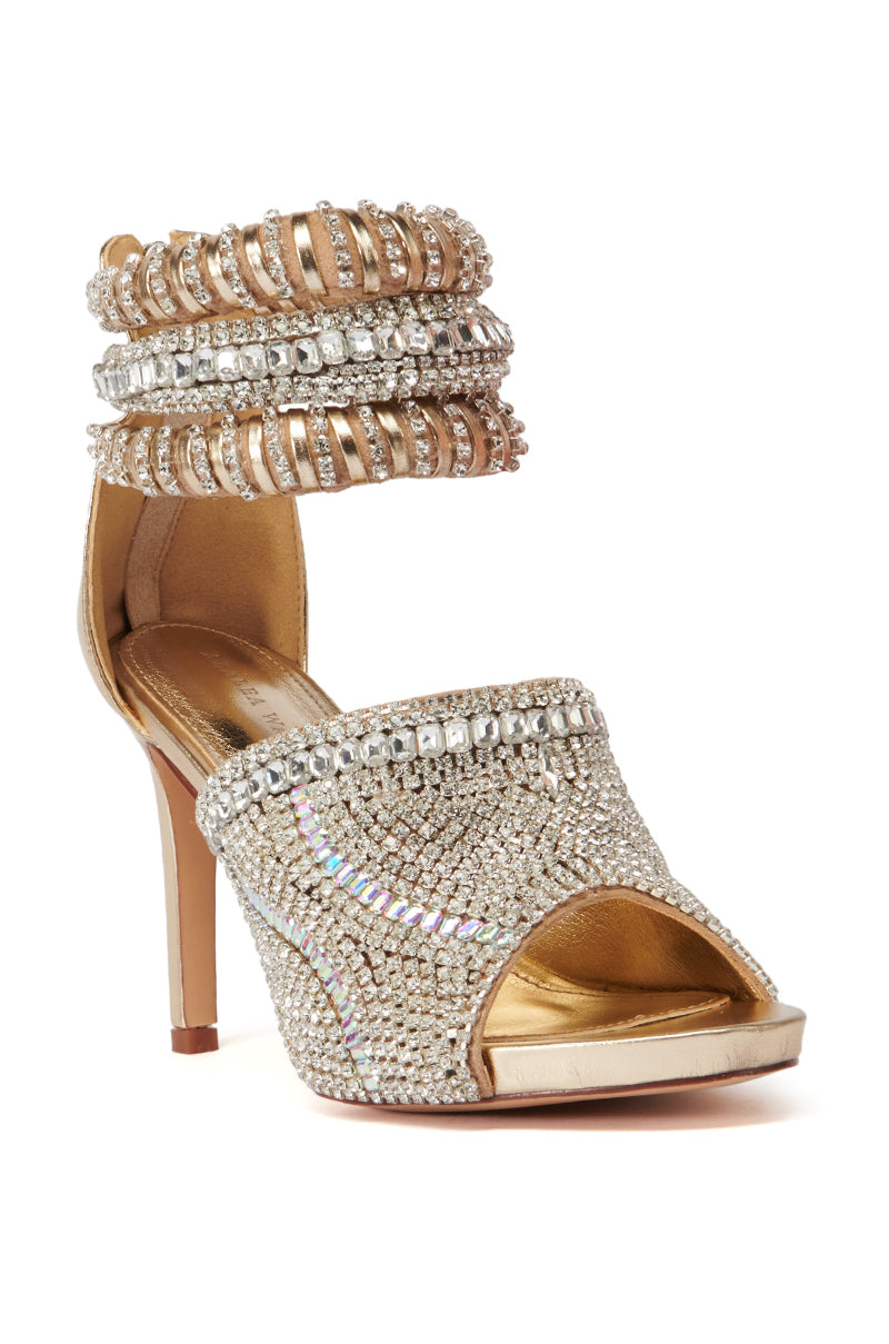 AZALEA WANG WAIKIKI GOLD SANDAL WITH RHINESTONE EMBELLISHMENTS