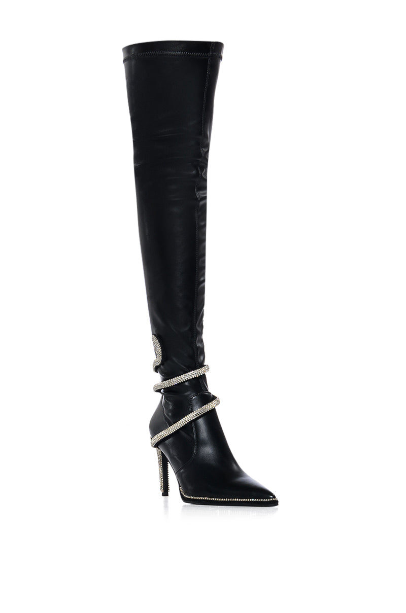 AZALEA WANG MULAN BLACK SNAKE WRAP DETAIL BOOT