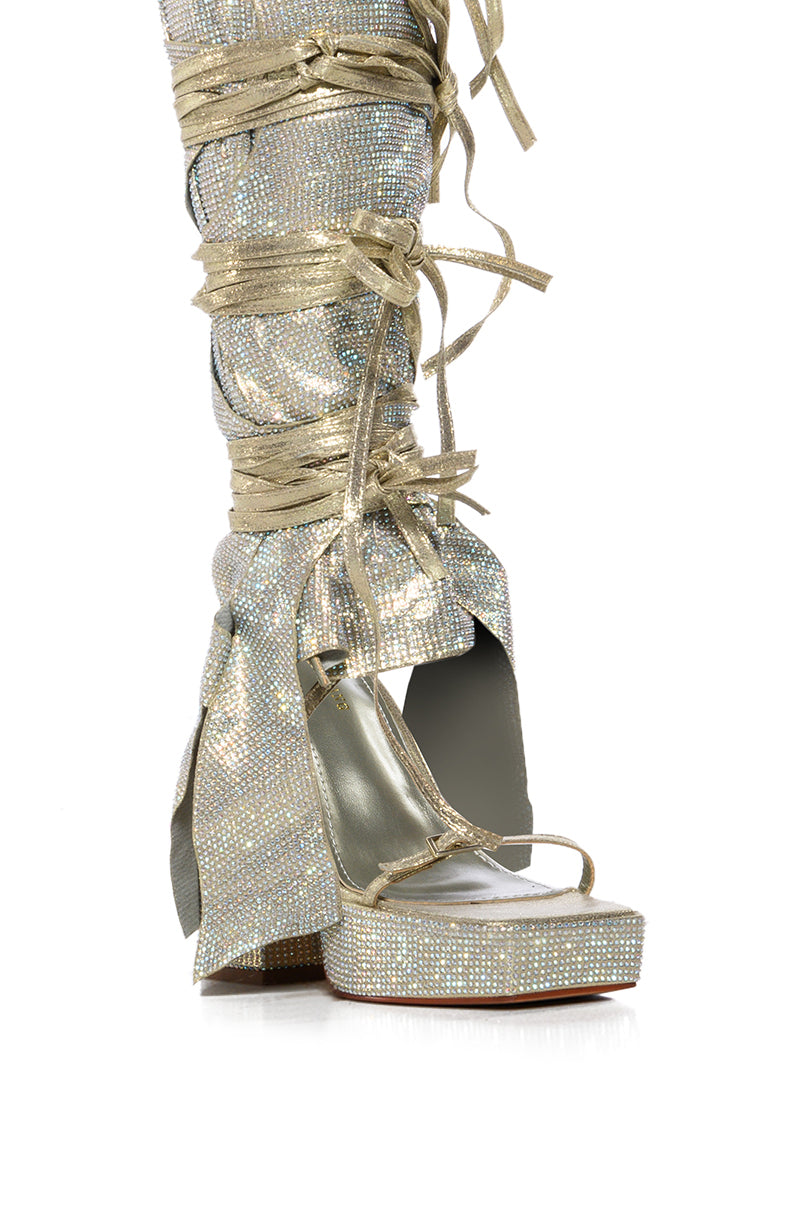 AZALEA WANG PHENIX GOLD RHINESTONE STRAPPY SANDAL
