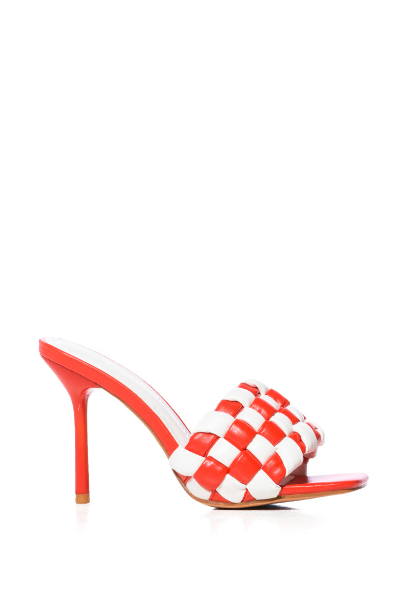 AZALEA WANG SIGRID RED AND WHITE CHECKER BOARD STILETTO SANDAL