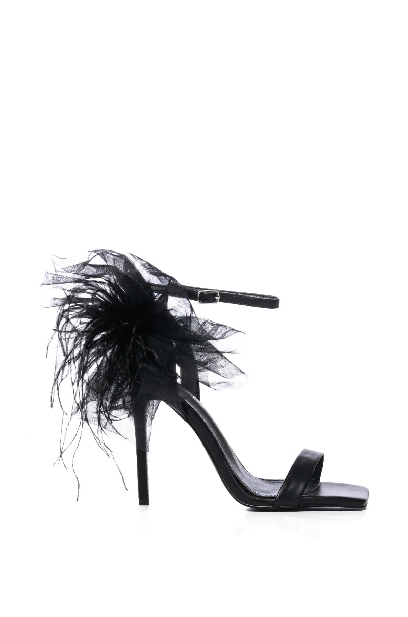 AZALEA WANG THORA BLACK TULLE ANKLE DETAIL SANDAL