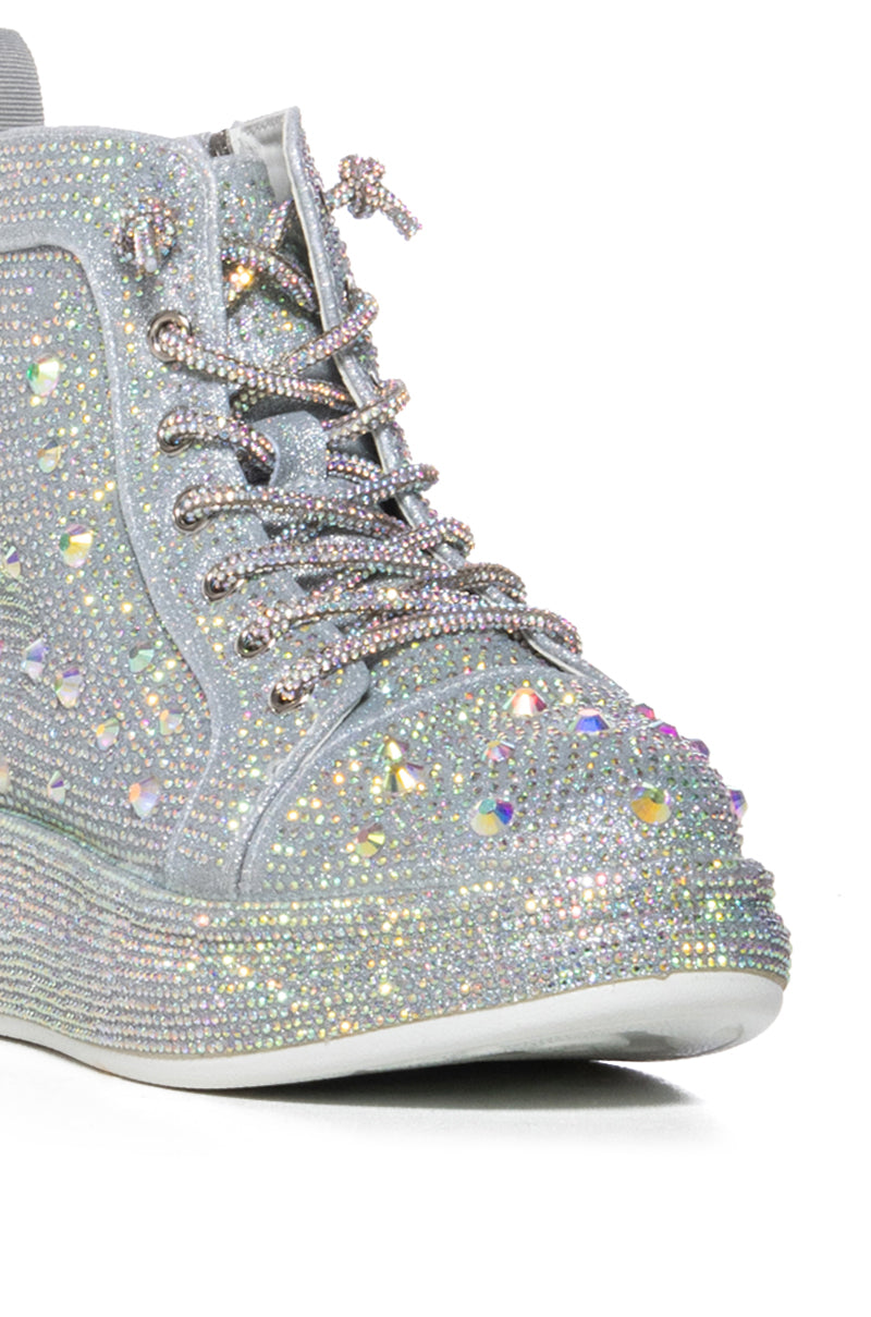 AZALEA WANG OTIS RHINESTONE HIGH TOP SNEAKER IN SILVER