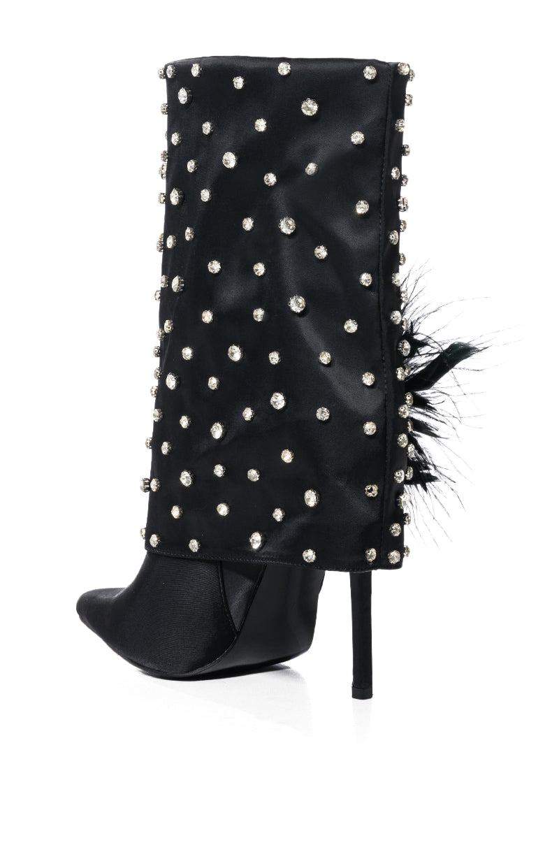 AZALEA WANG BLAISE BLACK DIAMOND STUDDED BOOT WITH FLOWER DETAIL